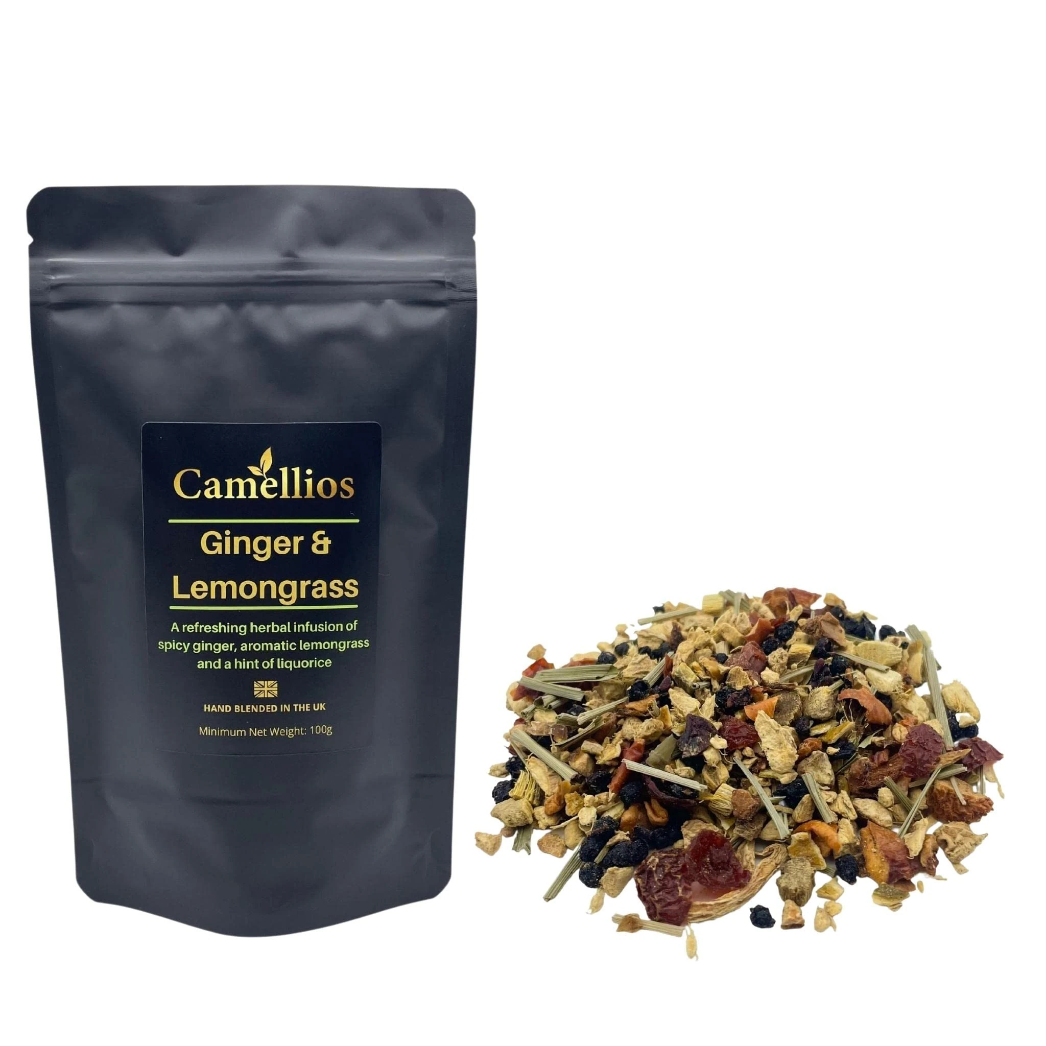 Ginger and Lemongrass Tea, Herbal Loose Leaf Tea, Camellios (100g)