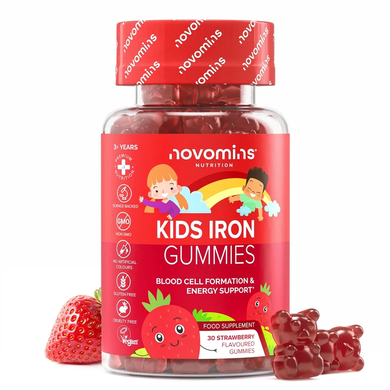 Novomins Kids Iron Gummies - Strawberry, Vitamin C, 1-Month Supply