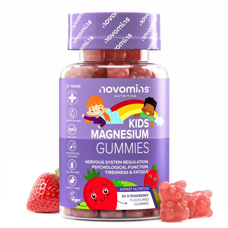 Kids Magnesium Gummies - 546 Mg Magnesium Citrate Providing 60 mg of Magnesium - Alternative to Magnesium Glycinate – 30 Gummies - 1 Month Supply Magnesium Supplements - Vegan - Gluten Free - Novomins