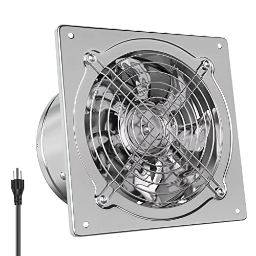 HG Power 6 Inch Exhaust Fan: Kitchen Exhaust Fans with Power Cord Attic vent Fan with Damper Wall Small Fume Extractor Ventilation Fan for Shop Chicken Coop Basement Smoking Room Garage Silver
