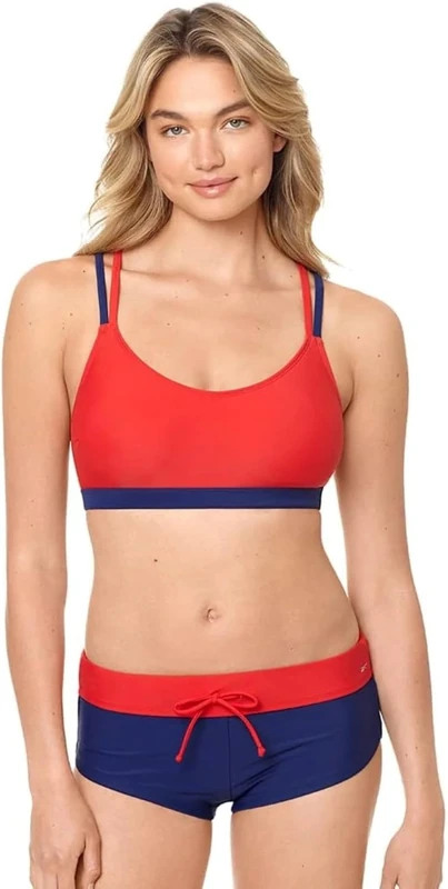 Reebok Women's Swimwear Lifestyle Solid Blue Strappy Bra Top Separate, Red, Small