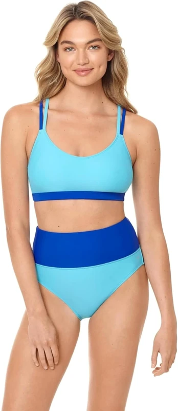 Reebok Women's Swimwear Lifestyle Solid Blue Strappy Bra Top Separate, Blue, Medium