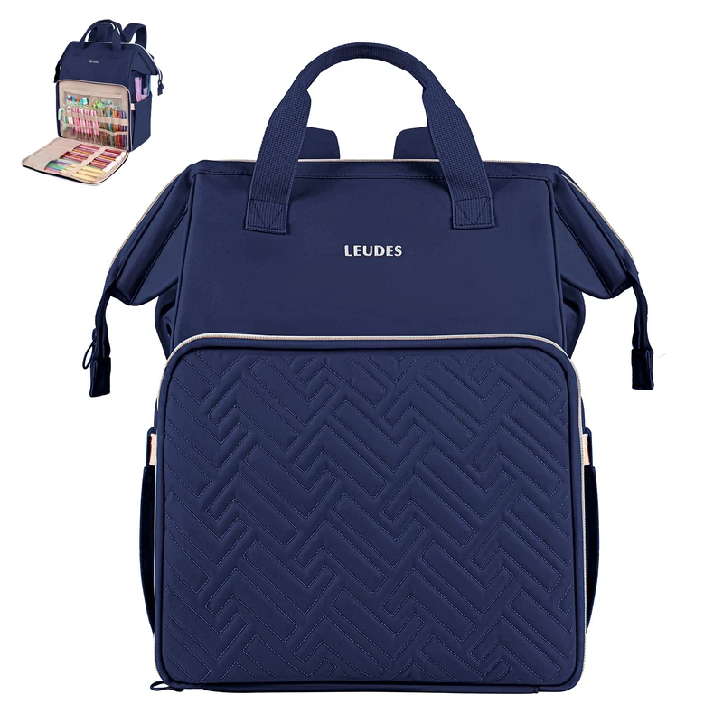 Leudes Knitting Bag Backpack, Yarn Storage Organizer Large Crochet Bag Tote Water Resistant Yarn Holder Case for Carrying Projects, Knitting Needles, Crochet Hooks and Other Accessories (Navy Blue) - Image 1
