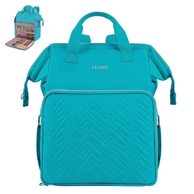 Leudes Knitting Bag Backpack, Yarn Storage Organizer Large Crochet Bag Tote Water Resistant Yarn Holder Case for Carrying Projects, Knitting Needles, Crochet Hooks and Other Accessories (Turquoise)