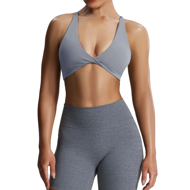 Aoxjox Women's Workout Sports Bras Fitness Backless Padded Sienna Low Impact Bra Yoga Crop Tank Top, Grey, M