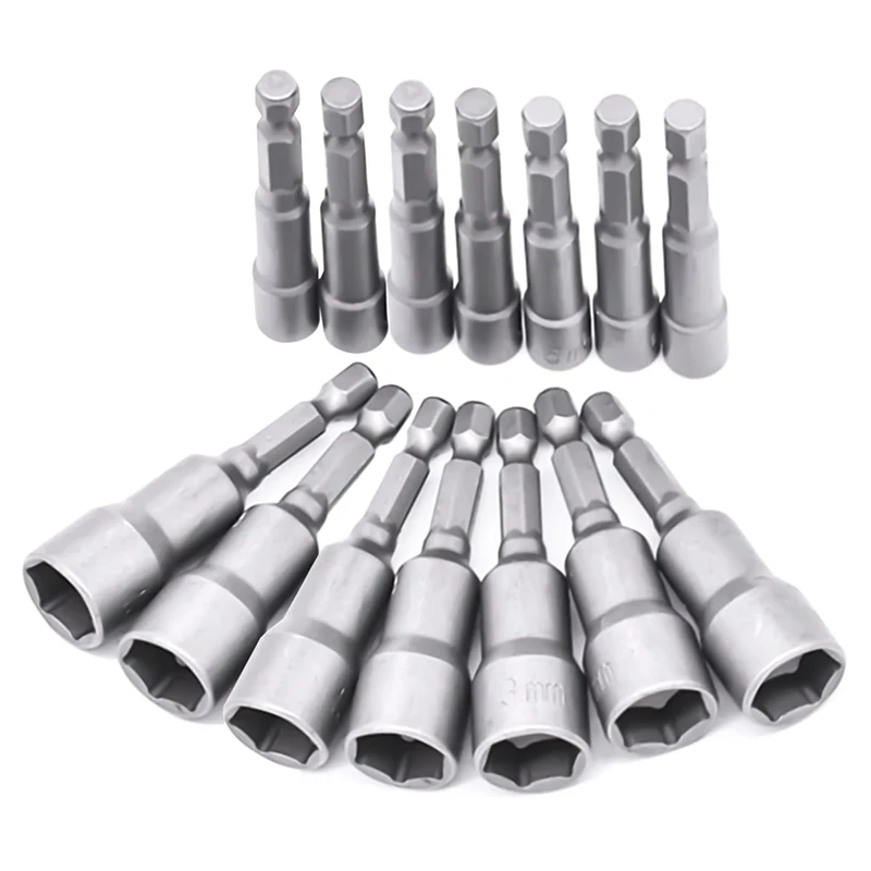 14 Pcs Magnetic Hexagon Socket, 6-19mm Hex Shank Magnetic Nut Setter Driver, Hex Drill Bits,1/4 Inch Magnetic Drill Bit Set, Used to Electric Screwdriver Handle Tools