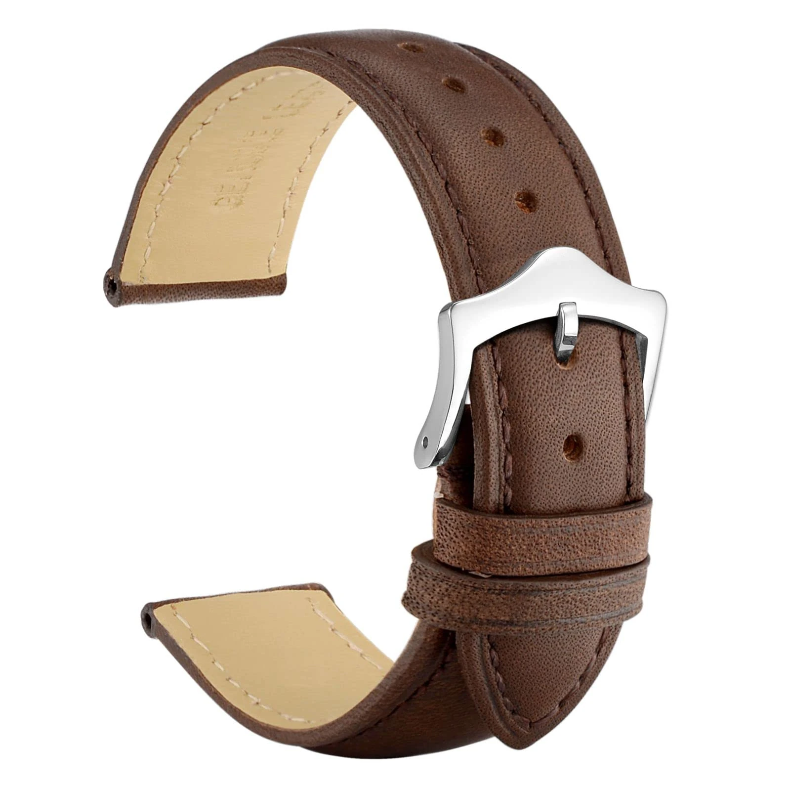 WOCCI 19mm Vintage Leather Watch Straps with Taper Buckle, Replacement Bands (Dark Brown)