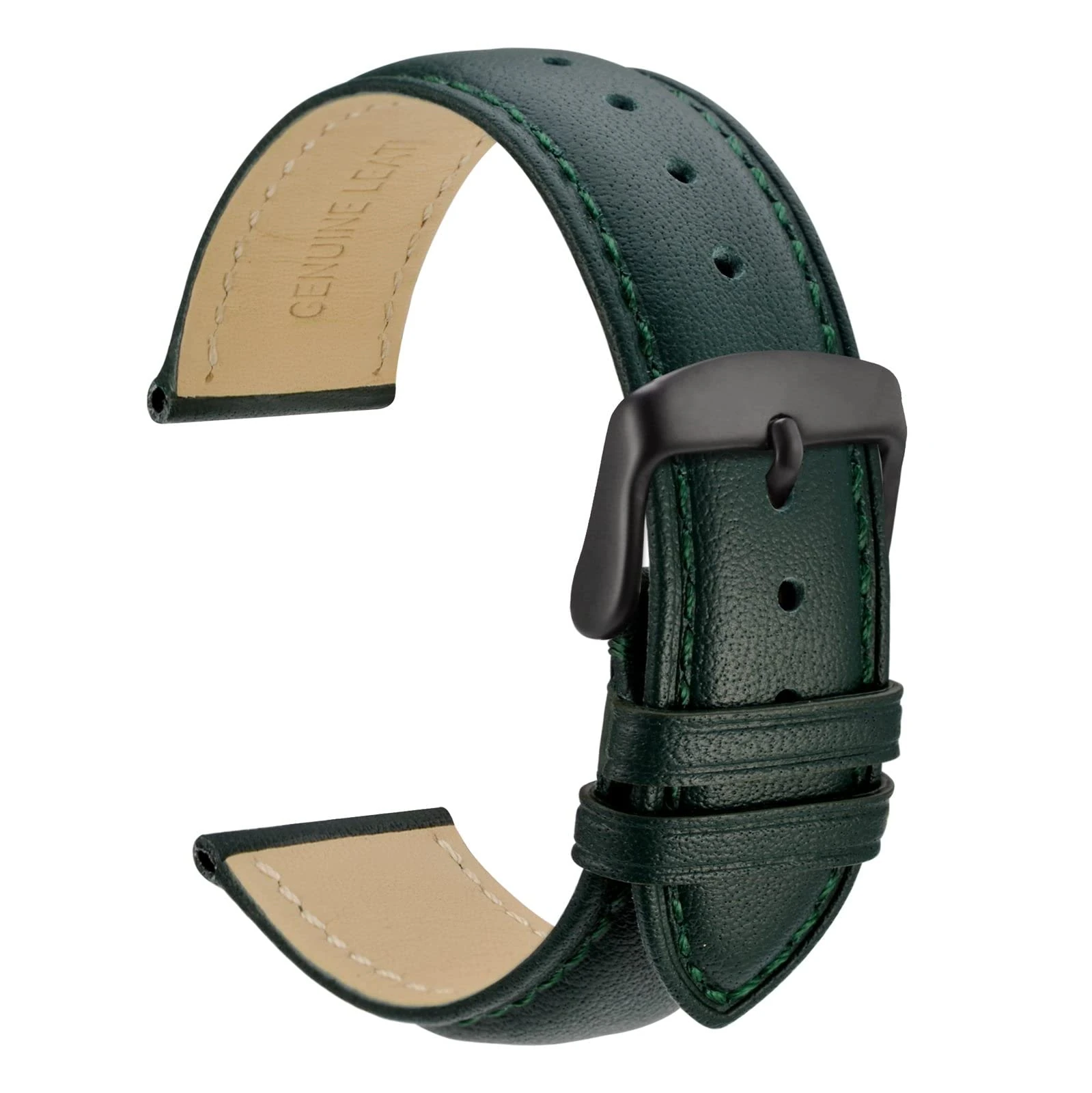WOCCI 18mm Vintage Leather Watch Straps with Black Buckle, Replacement Bands (Dark Green)