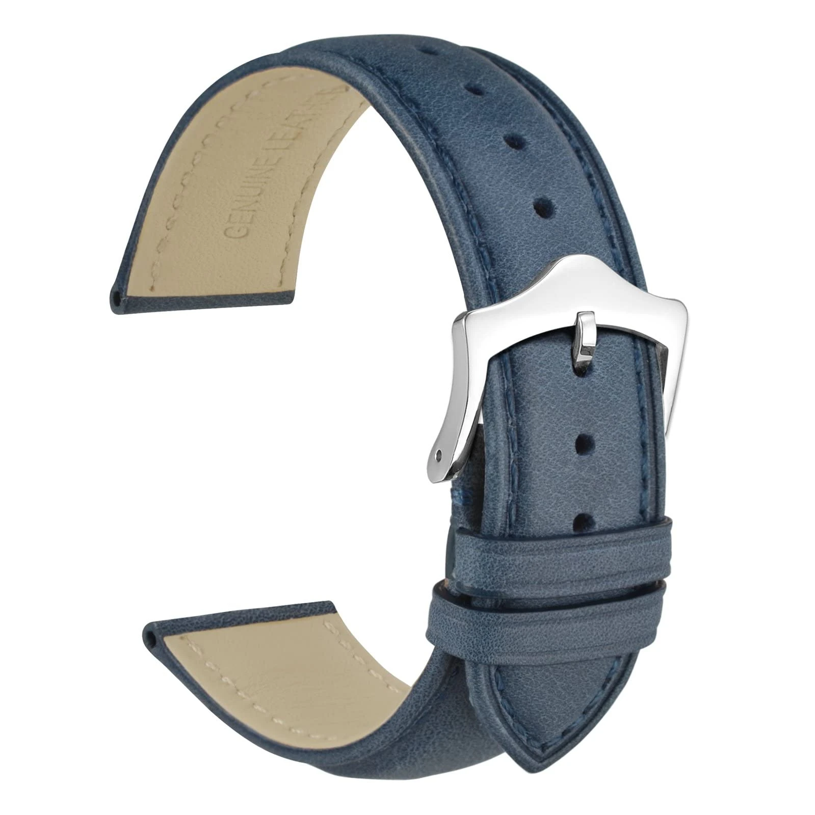 WOCCI 19mm Vintage Leather Watch Straps with Taper Buckle, Replacement Bands (Blue)