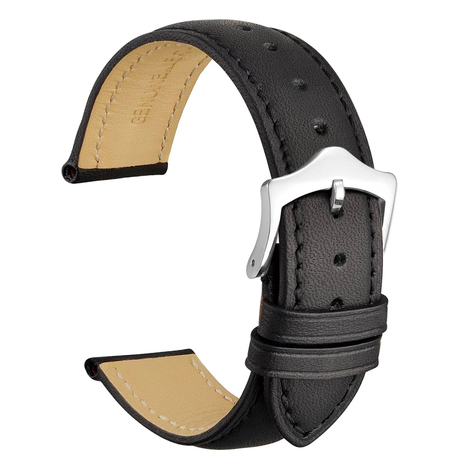 WOCCI 20mm Vintage Leather Watch Straps with Taper Buckle, Replacement Bands (Black)