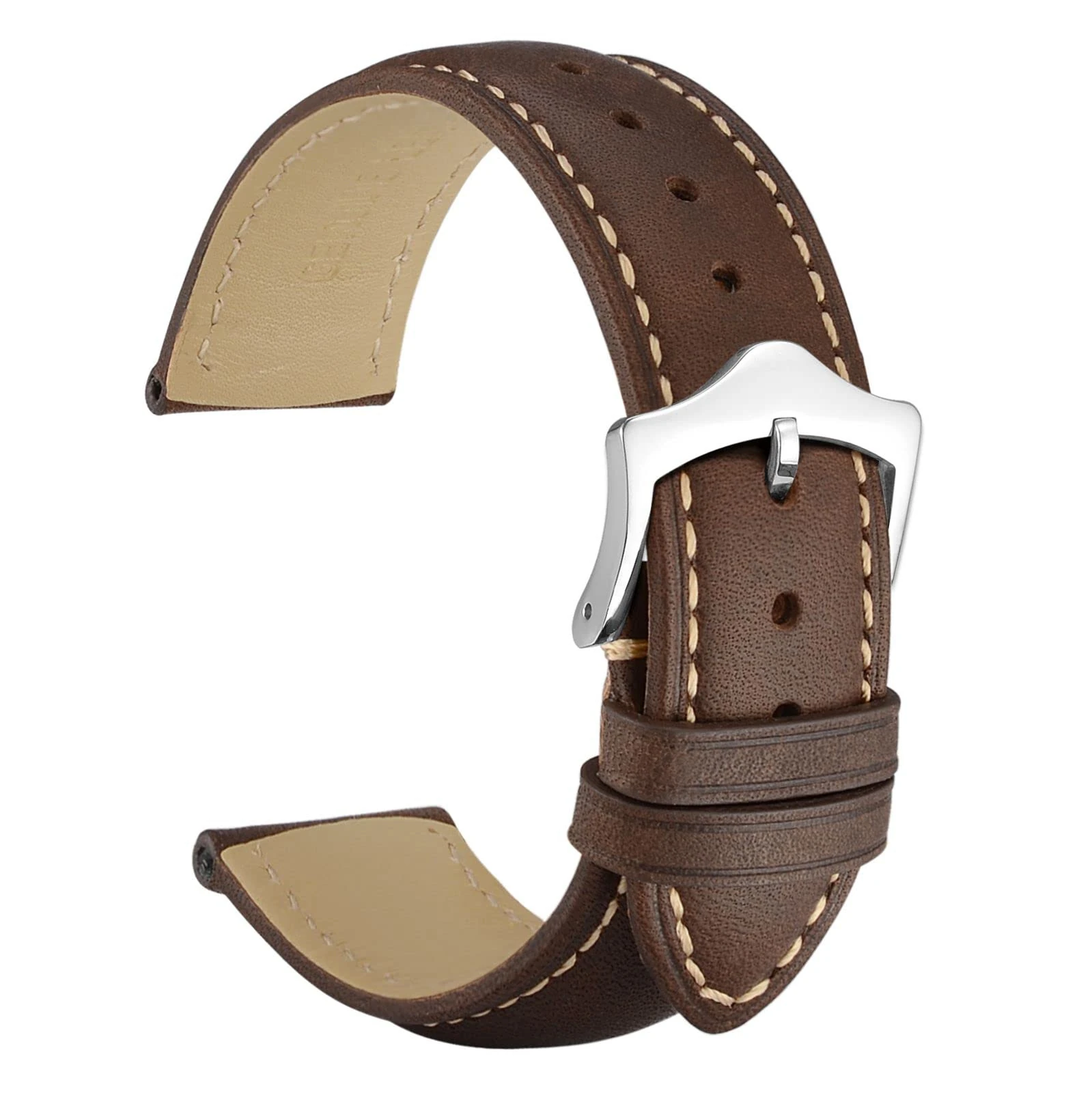 WOCCI 18mm Vintage Leather Watch Straps with Taper Buckle, Replacement Bands (Dark Brown)