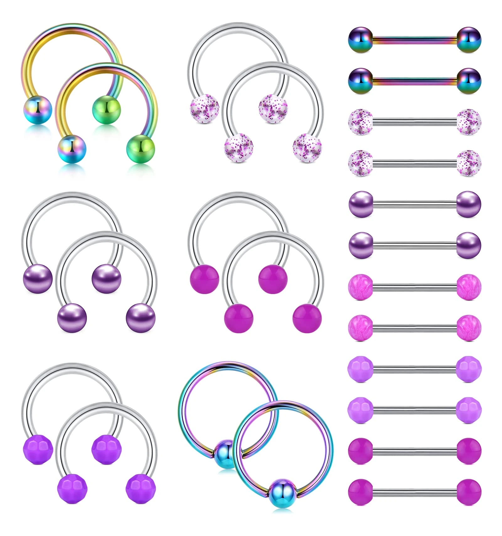 Funseedrr 12 Pairs Surgical Steel Nipple Rings Nipple Bars Set 14G 14mm 16mm Straight Barbells Horseshoe Rings Body Piercing Jewellery