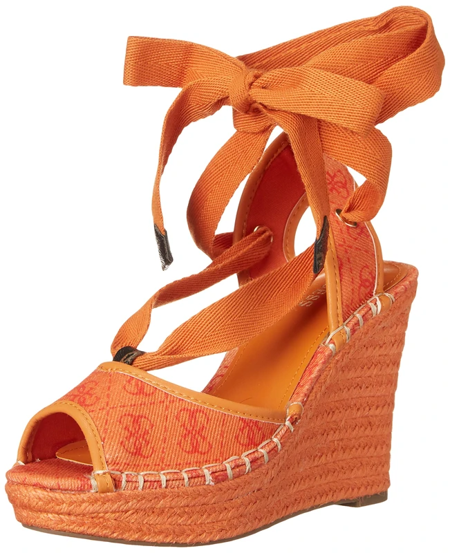 GUESS Women's Halona Wedge Sandal, Orange, 7 UK
