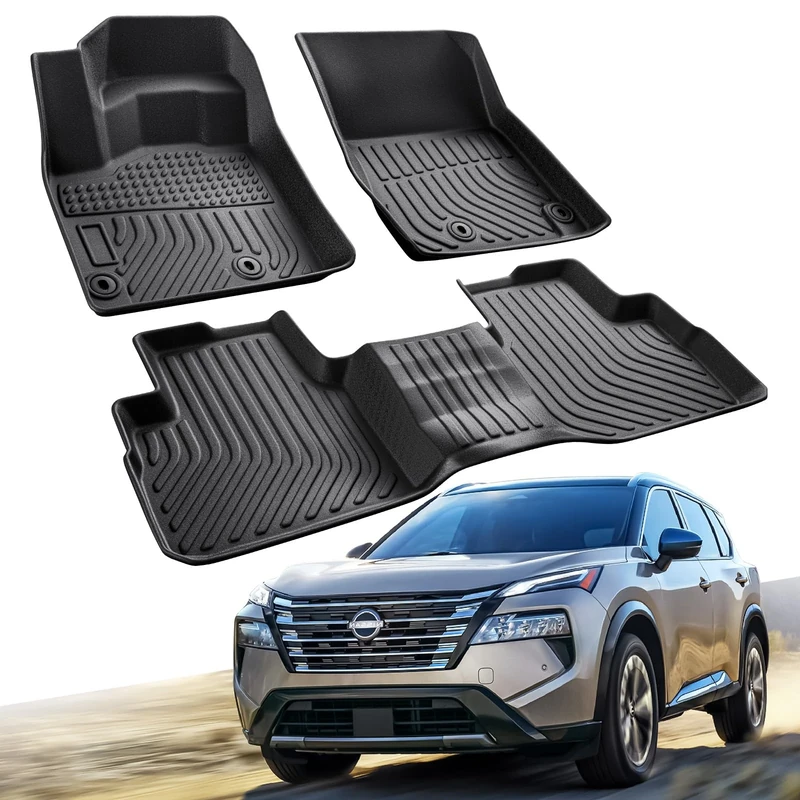 CreekT Floor Mats Custom-Fit for Nissan Rogue 2024 2023 2022 2021 | All-Weather Car TPE Mat Set | Front Rear Floor Liners | Automotive Interior Accessories for Protection Not for Sport Models