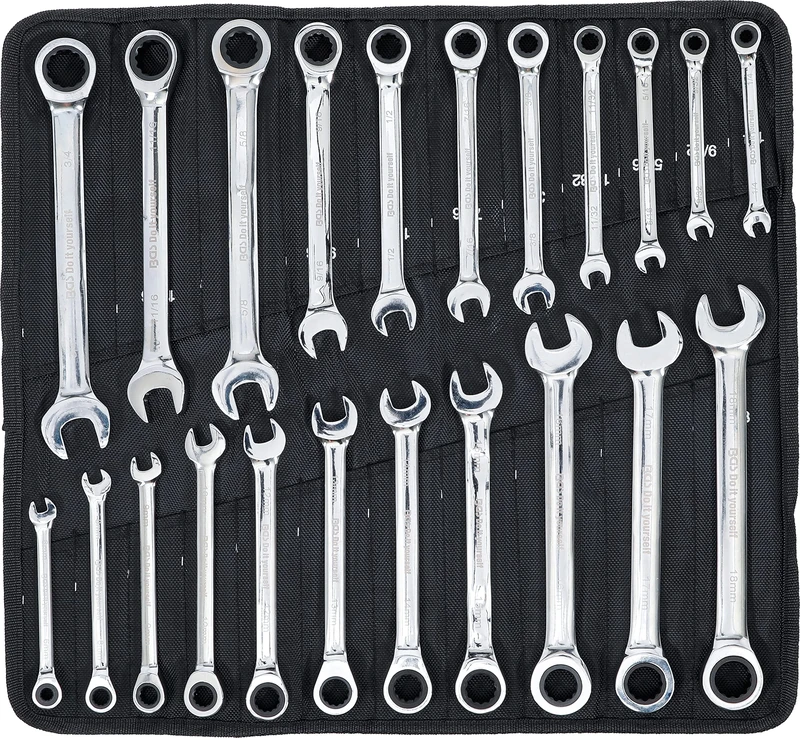 BGS Diy 30010 | Ratchet Combination Wrench Set | metric / Inch Sizes | 22 pcs.