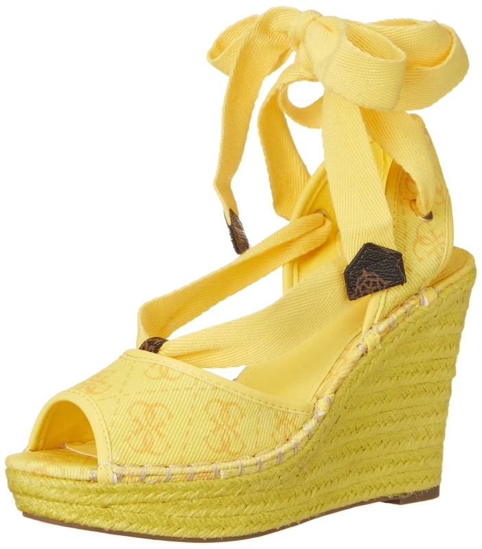 GUESS Women's Halona Wedge Sandal, Yellow, 6 UK