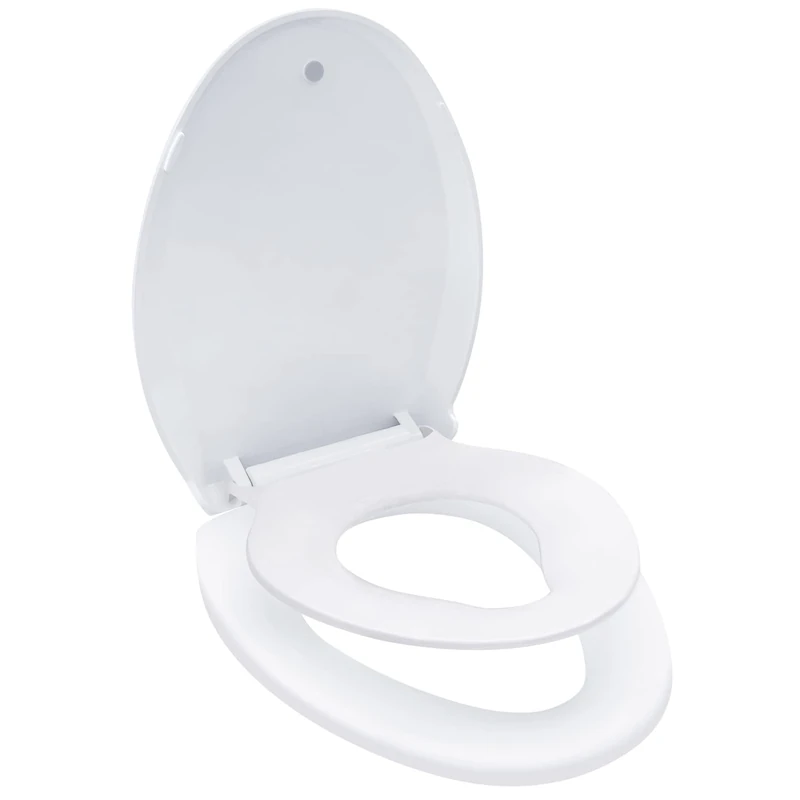Elongated Toilet Seat with Toddler Seat Built in Soft Close, Slow Close Family Toilet Seat with Potty Training Seat White