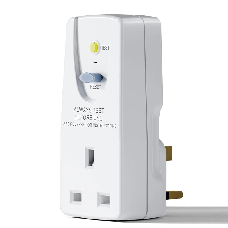 EXNICEXI RCD Plug Safety RCD Adaptor UK Leakage Protection Home Circuit Breaker (30mA 240V AC, 13A 50HZ IEC61540) for Household Appliances and Power Tools, White