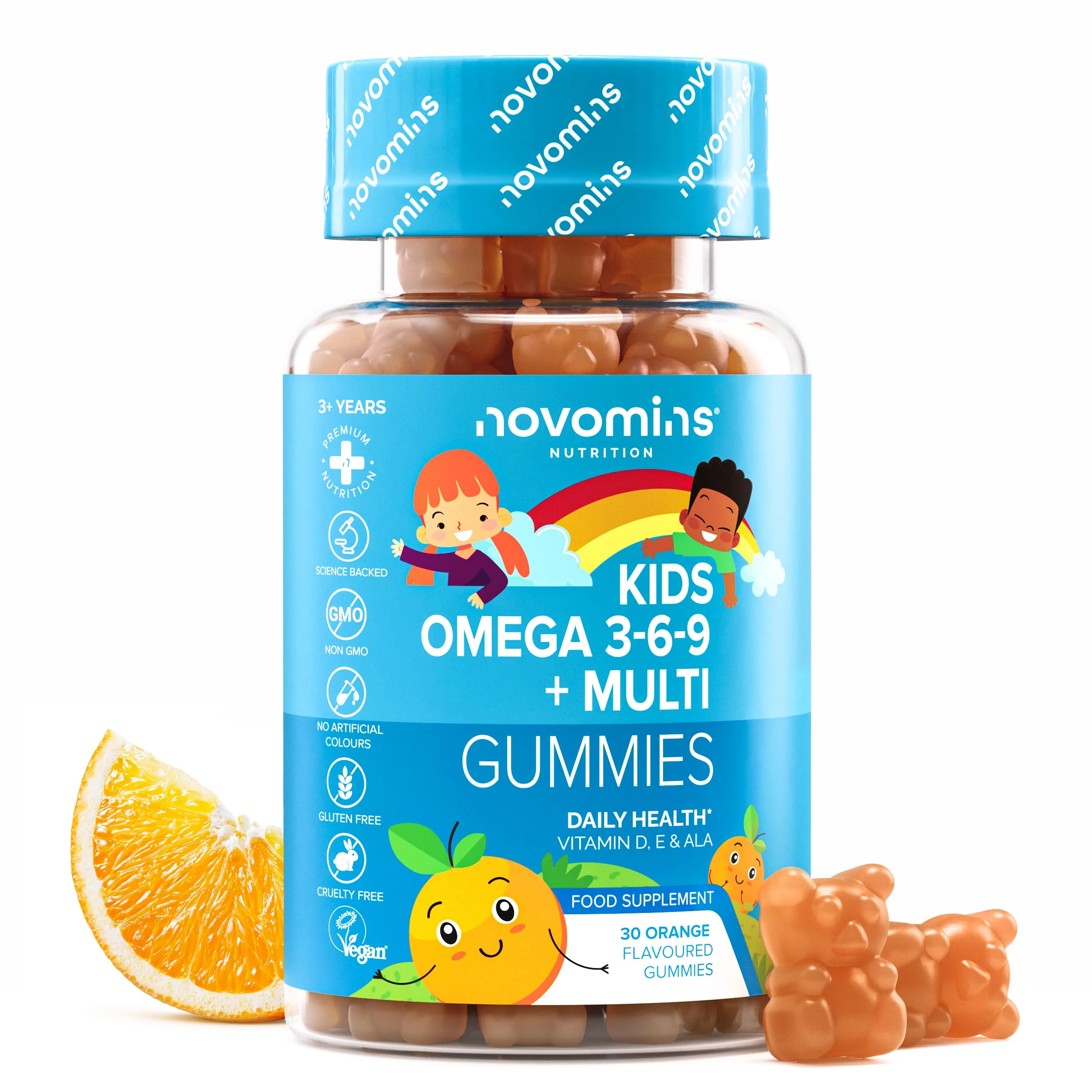 Kids Omega 3 Gummies - 50mg ALA Including Omega 3 6 9 Complex with Added Vitamin E & D - Kids Friendly Capsules Alternative - Plant Based Alternative to Omega 3 Fish Oil - 1 Month Supply – Novomins