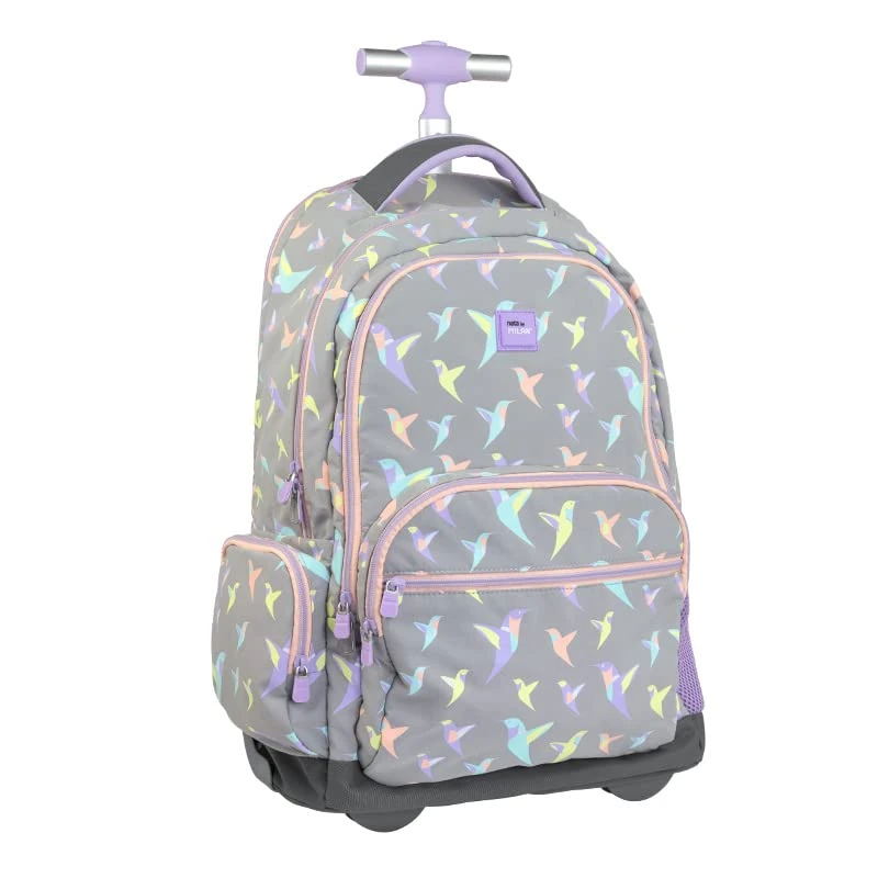 MILAN 625601SCL – Backpack with Wheels 6 Zippers (25 L) Sugar Hummingbird Pastel, Grey and Pink