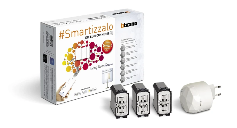 BTicino, Living Now Smart SKW3601KIT, for switching the lights on and off via Alexa, Google and Siri with 1 gateway white S36GWDC and 3 connected diverters K4003C