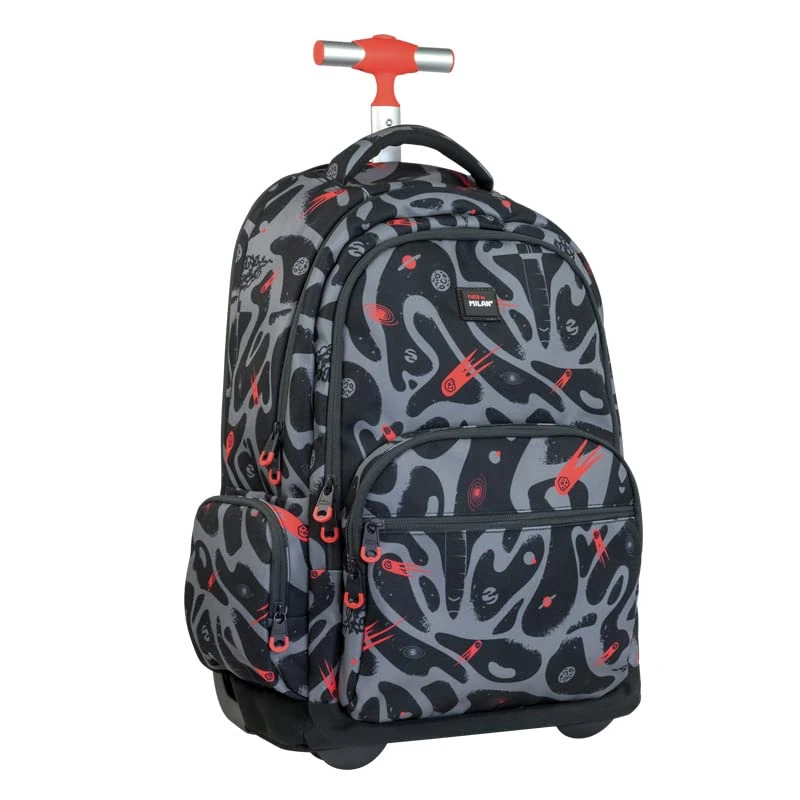 MILAN Backpack with wheels 6 zippers (25 l) Rocket Boom, grey and black