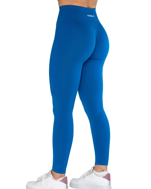 AUROLA Workout Leggings for Women Seamless Scrunch Tights Tummy Control Gym Fitness Girl Sport Active Yoga Pants, Lapis Blue, Large