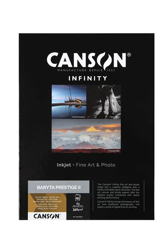 Canson Infinity Baryta Prestige II Smooth White Inkjet Photo Paper, 340gsm, A3, 25 Sheets, Acid-Free, Ideal for Professional Photographers - Image 1