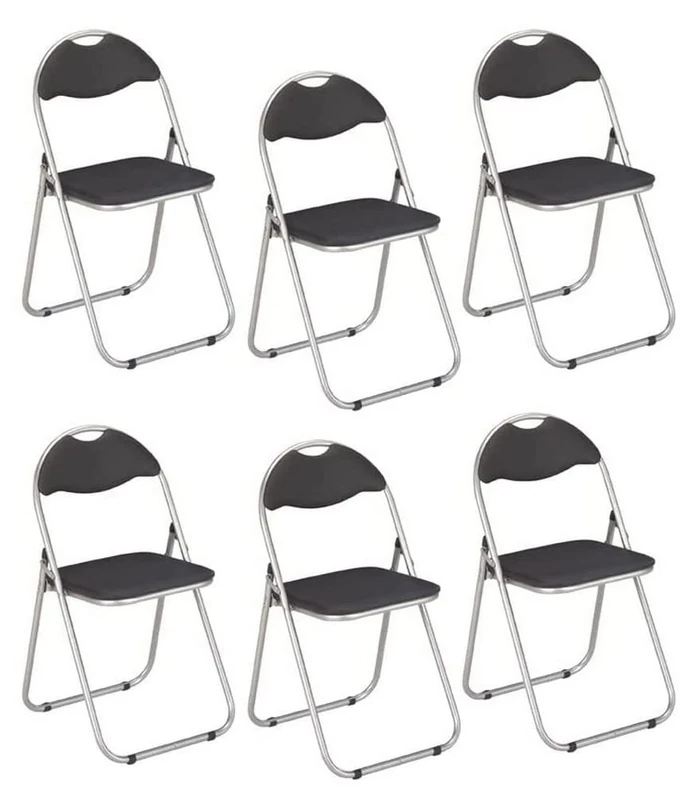 HAKU Möbel Set of 6 Folding Chairs Alu, Black, Back Upholstered, Seat Upholstered, Steel - Size: W 44 cm X H 80 cm X D 47 cm, Style: Modern
