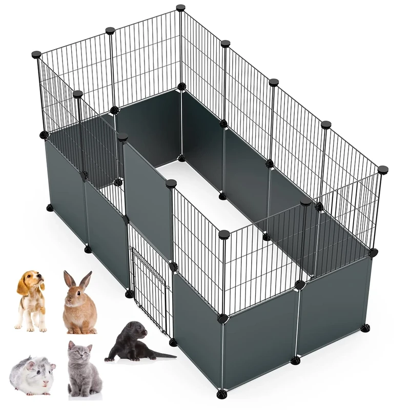 LANGXUN Pet Panel Wire Storage Cubes Organizer, DIY Small Animal Cage for Rabbits, Guinea Pigs, Puppies | Pet Products Portable Metal Wire Yard Fence (12 + 12 Plastic Panels)