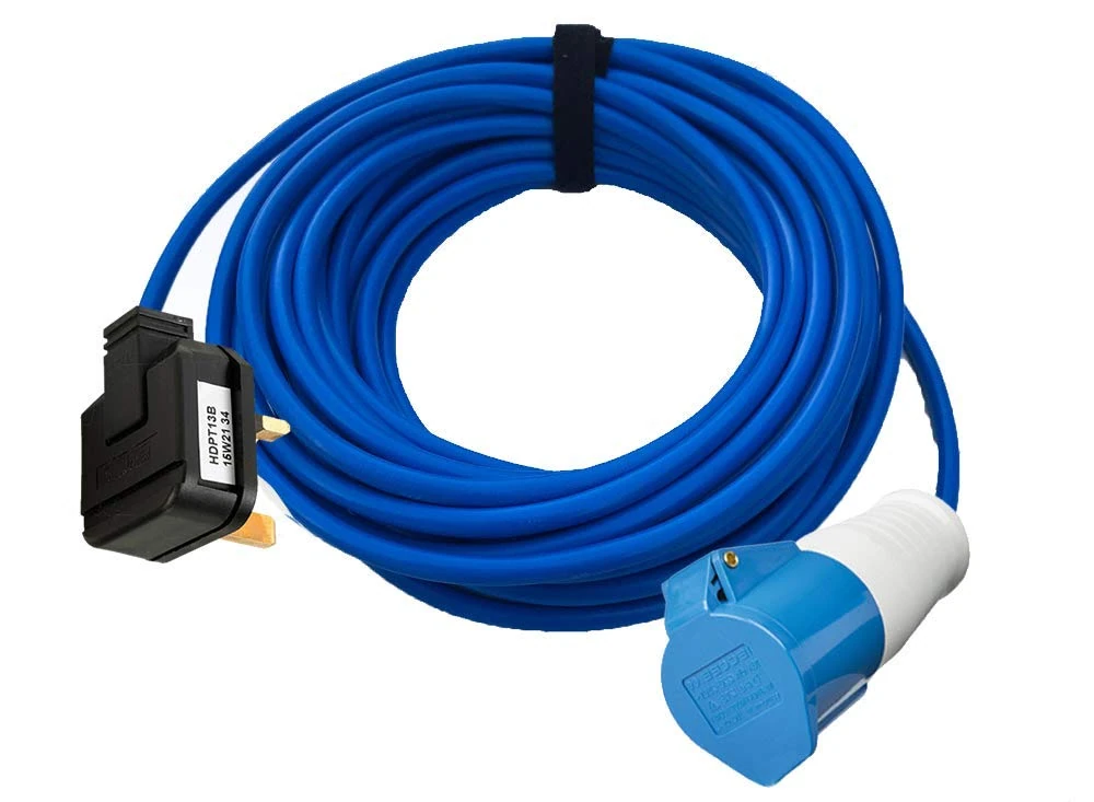 13A PLUG TO 32A BLUE SOCKET EXTENSION LEAD 1M 3M 5M 10M 15M 20M 25M CARAVAN EVENT ADAPTER (3m Blue Cable)
