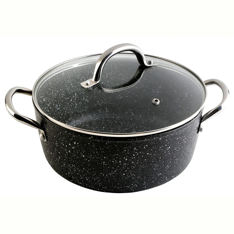 WECOOK! Granite Casserole High Induction Complete 28 cm Glass Lid, Forged Aluminum 6.7 Liters, Non-Stick Ecological Stone PFOA Free, Steel Handles, Suitable All Cookers, Ceramic Glass, Gas, Oven