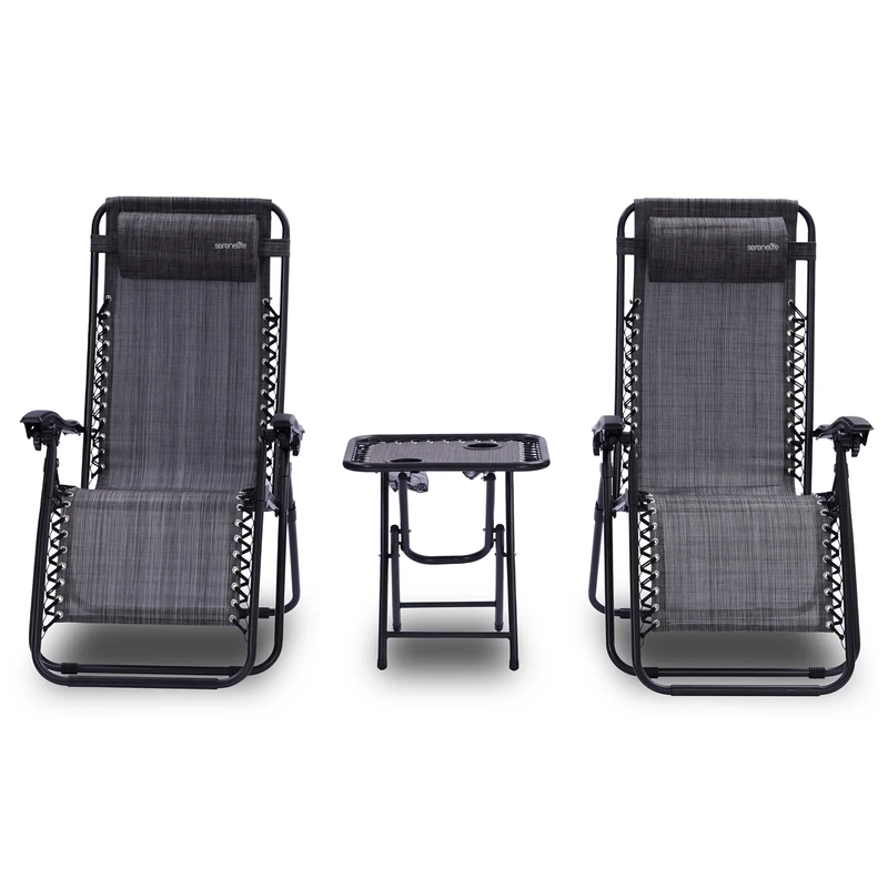 SereneLife Zero Gravity Chairs Set of 2 - Adjustable Outdoor Lounge Chairs with Side Table, Cup Holders, Removable Pillows, Folding Portable Patio, Backyard, Poolside, Beach Camping Chairs - Color