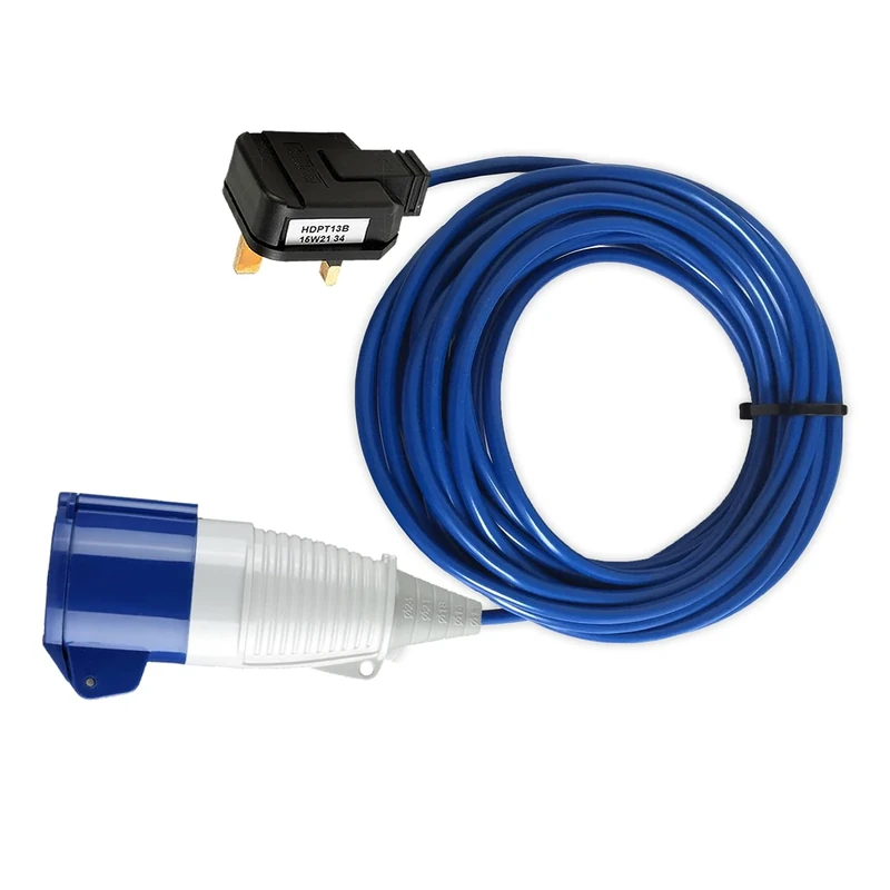 13A PLUG TO 32A BLUE SOCKET EXTENSION LEAD 1M 3M 5M 10M 15M 20M 25M CARAVAN EVENT ADAPTER (10m Blue Cable)