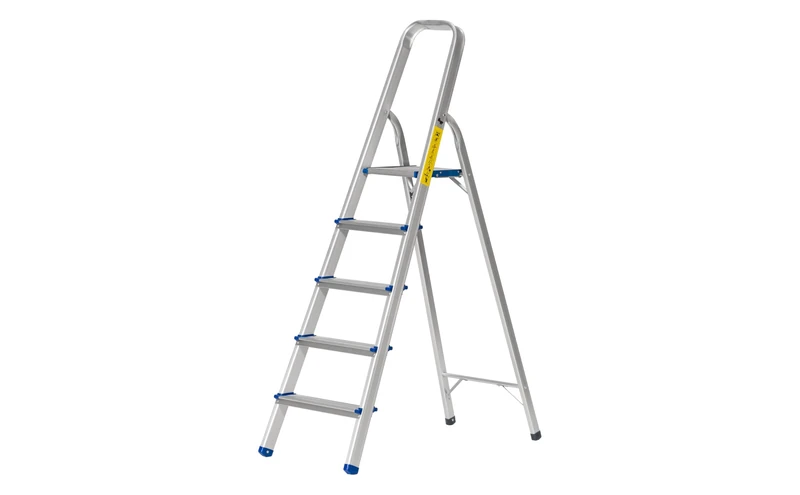 The Workplace Depot 5-Step Aluminium Step Ladder with Anti-Slip Feet & Handrail, 150kg Max Capacity, Lightweight & Easy to Store, Perfect for Kitchen, Office & Household Use (5 Tread)