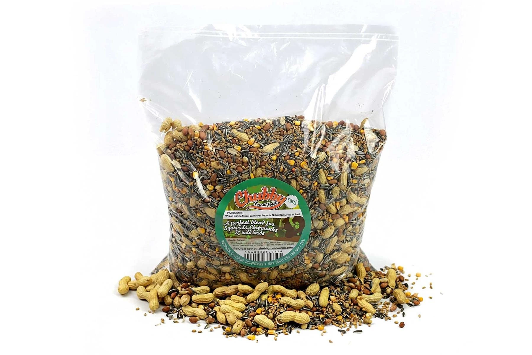 Chubby Mealworms Natural Seed & Nut Mix Forest Feast Squirrel Food (5kg), Natural Seed & Nut Mix Food for Chipmunks & Squirrels, Feed Includes Sunflower, Peanuts, Naked Oats, Nuts in Shells