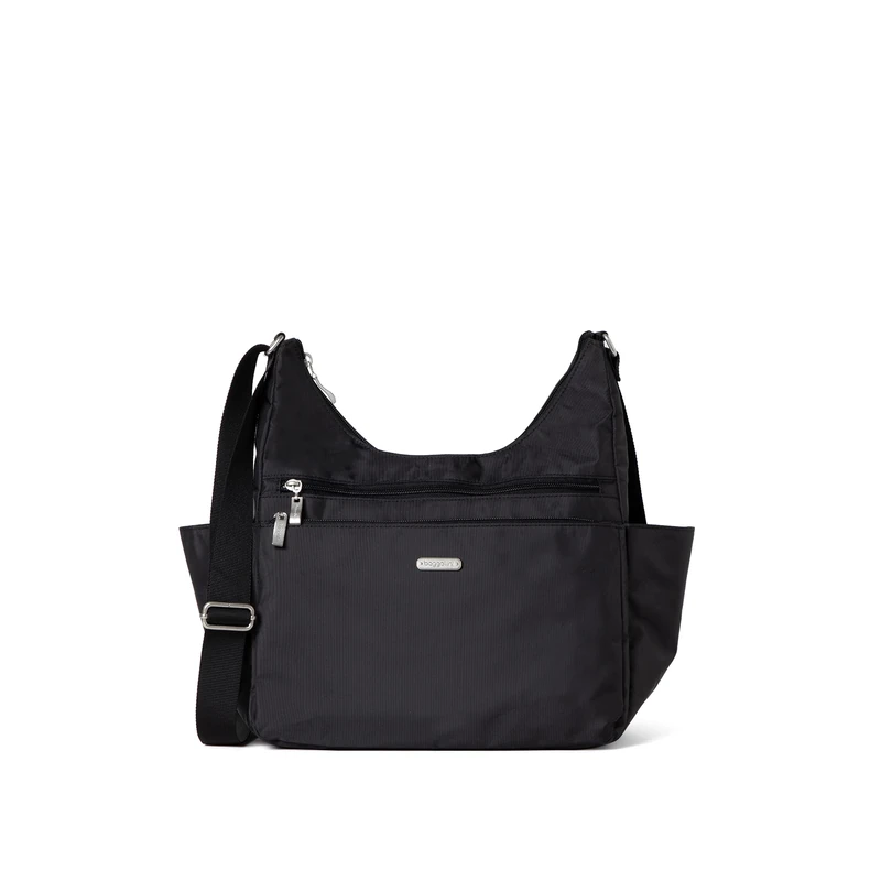 Baggallini Women's Essential Crossbody Built-in RFID Card Holder-Hobo Bag with Luggage Sleeve, Black, One Size