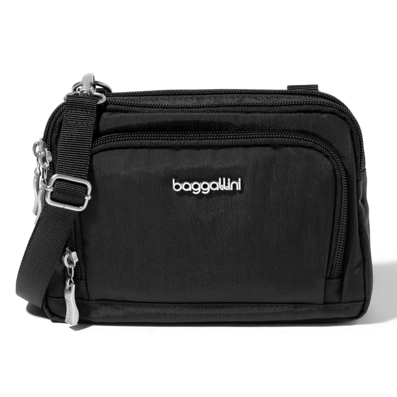 Baggallini Triple Zip with RFID Front Wallet - 8'x6' Crossbody Bag for Women Convertible Fanny Pack Belt Bag Water-Resistant, Black, One Size, Triple Zip with Front Wallet