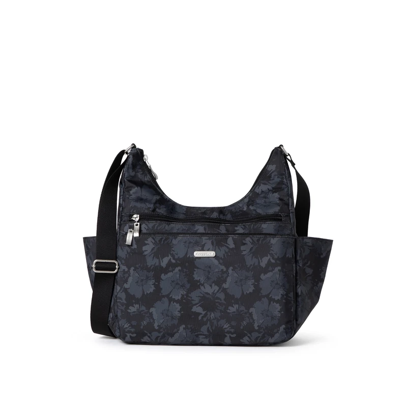 Baggallini Women's Essential Crossbody Built-in RFID Card Holder-Hobo Travel Bag with Luggage Sleeve, Midnight Garden, One Size