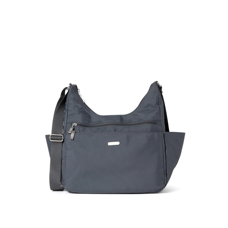 Baggallini Women's Essential Crossbody Built-in RFID Card Holder-Hobo Travel Bag with Luggage Sleeve, Charcoal Gray, One Size