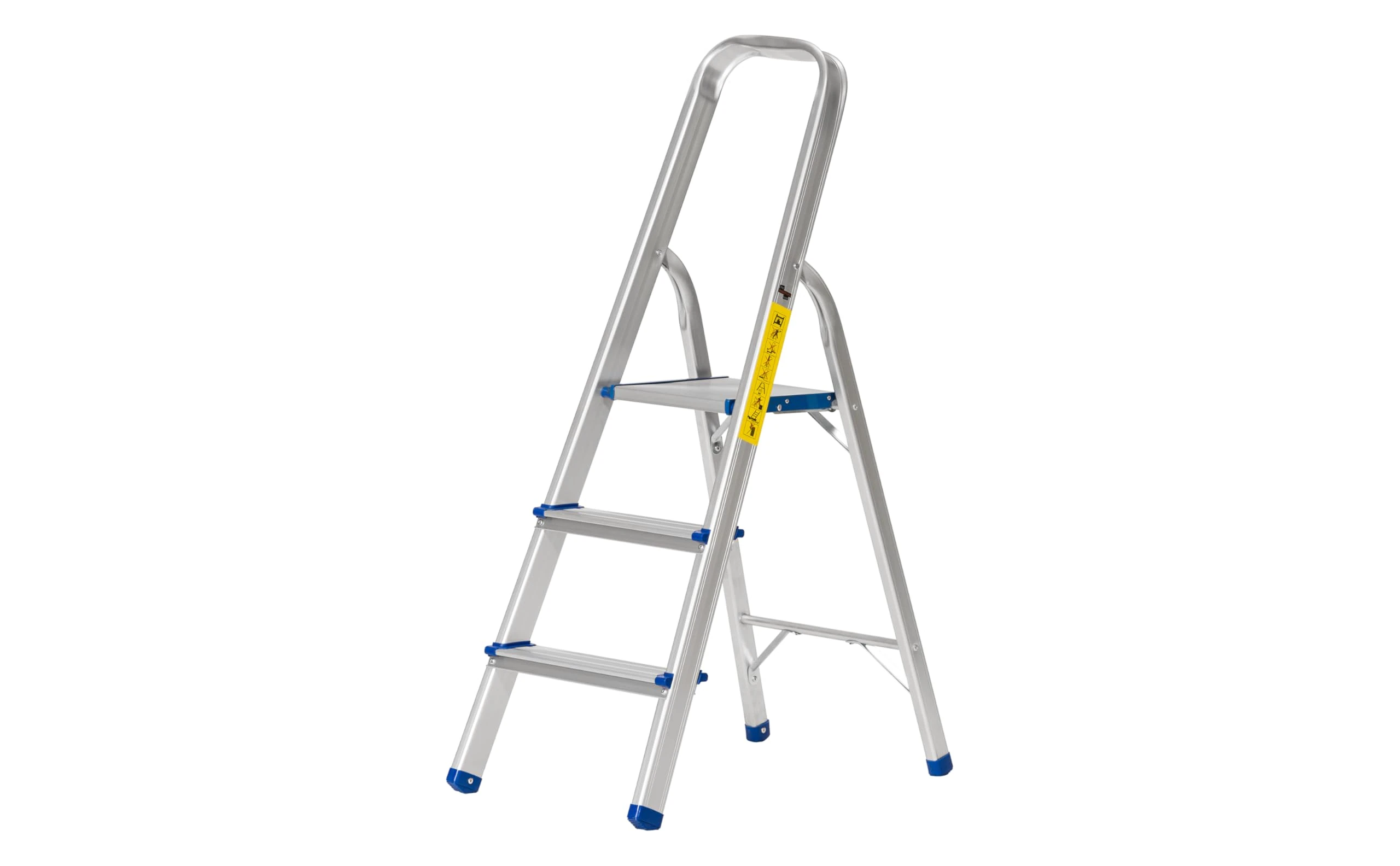 The Workplace Depot 3-Step Aluminium Step Ladder with Anti-Slip Feet & Handrail, 150kg Max Capacity, Lightweight & Easy to Store, Perfect for Kitchen, Office & Household Use((3 Tread))