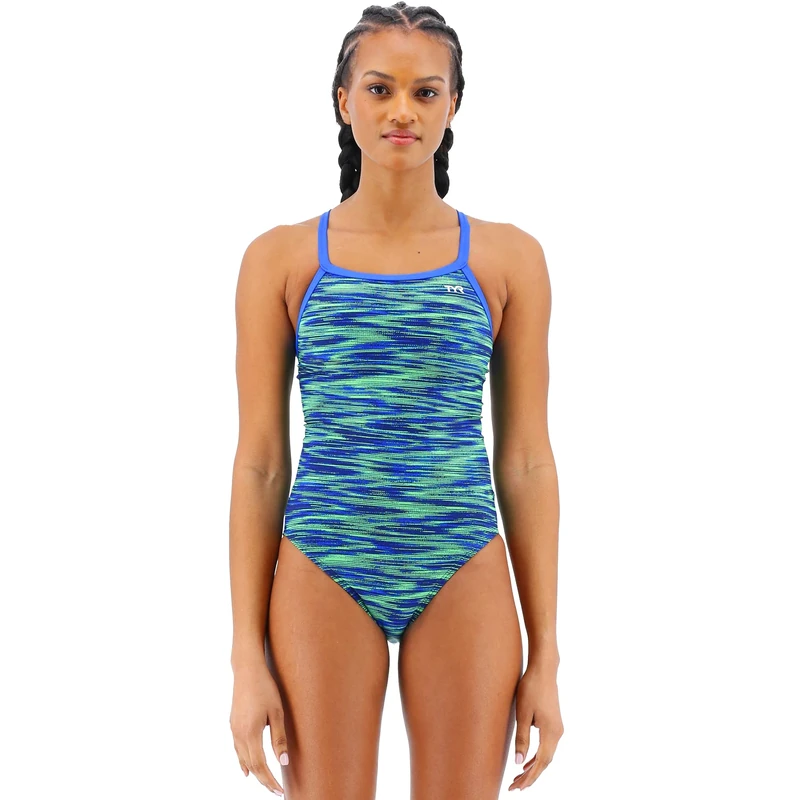 TYR Women's Durafast Elite Diamondfit Swimsuit One Piece, Blue/Green, 32