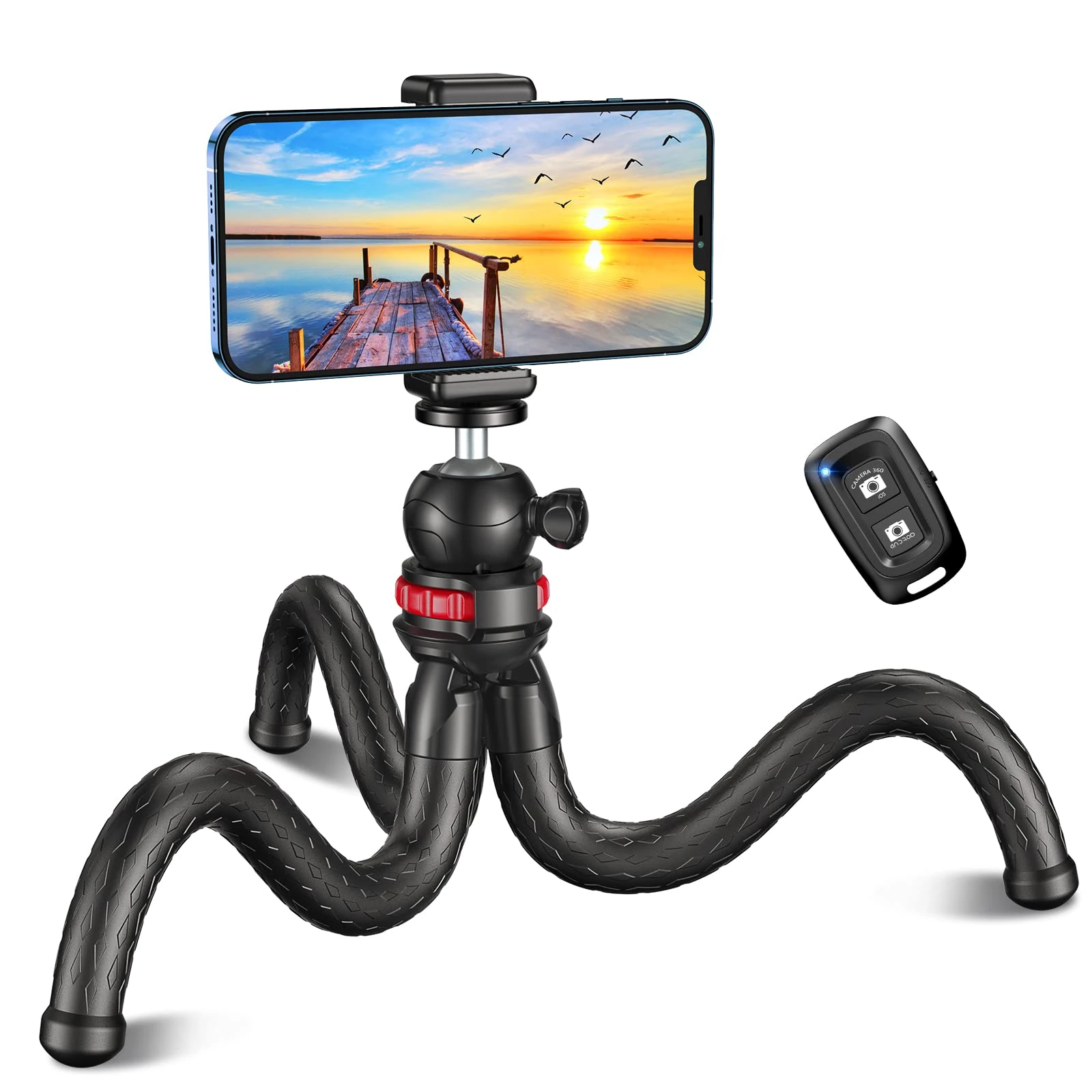 CIRYCASE Phone Tripod, Flexible Tabletop & Travel Tripods with Wireless Remote, 360° Rotating Portable Camera Binocular Tripod Adapters Stand for Cellphones & Sports Camera, Ideal for Video Recording