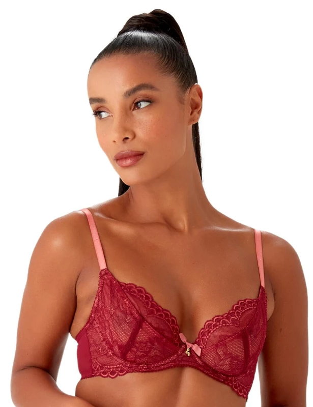 Gossard Women's Superboost Lace Non-Padded Plunge Bra, Cranberry/Raspberry Sorbet, 34B