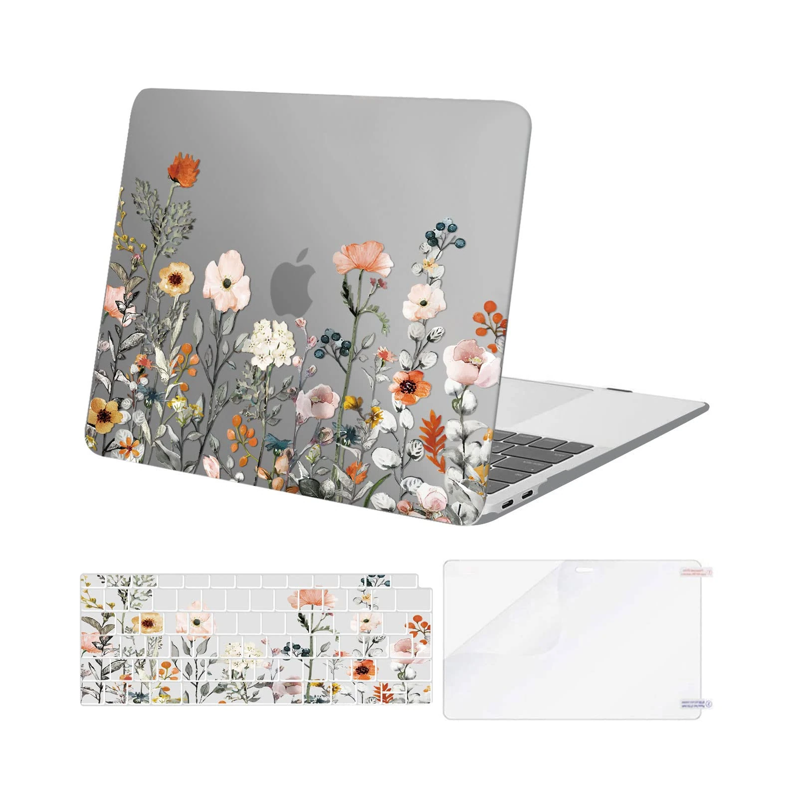 MOSISO Compatible with MacBook Air 13 inch Case M1 2021-2018 A2337 A2179 A1932, Garden Flowers Hard Shell Compatible for MacBook Air M1 Case 13.3 inch & Keyboard Cover &Screen Protector, Grey