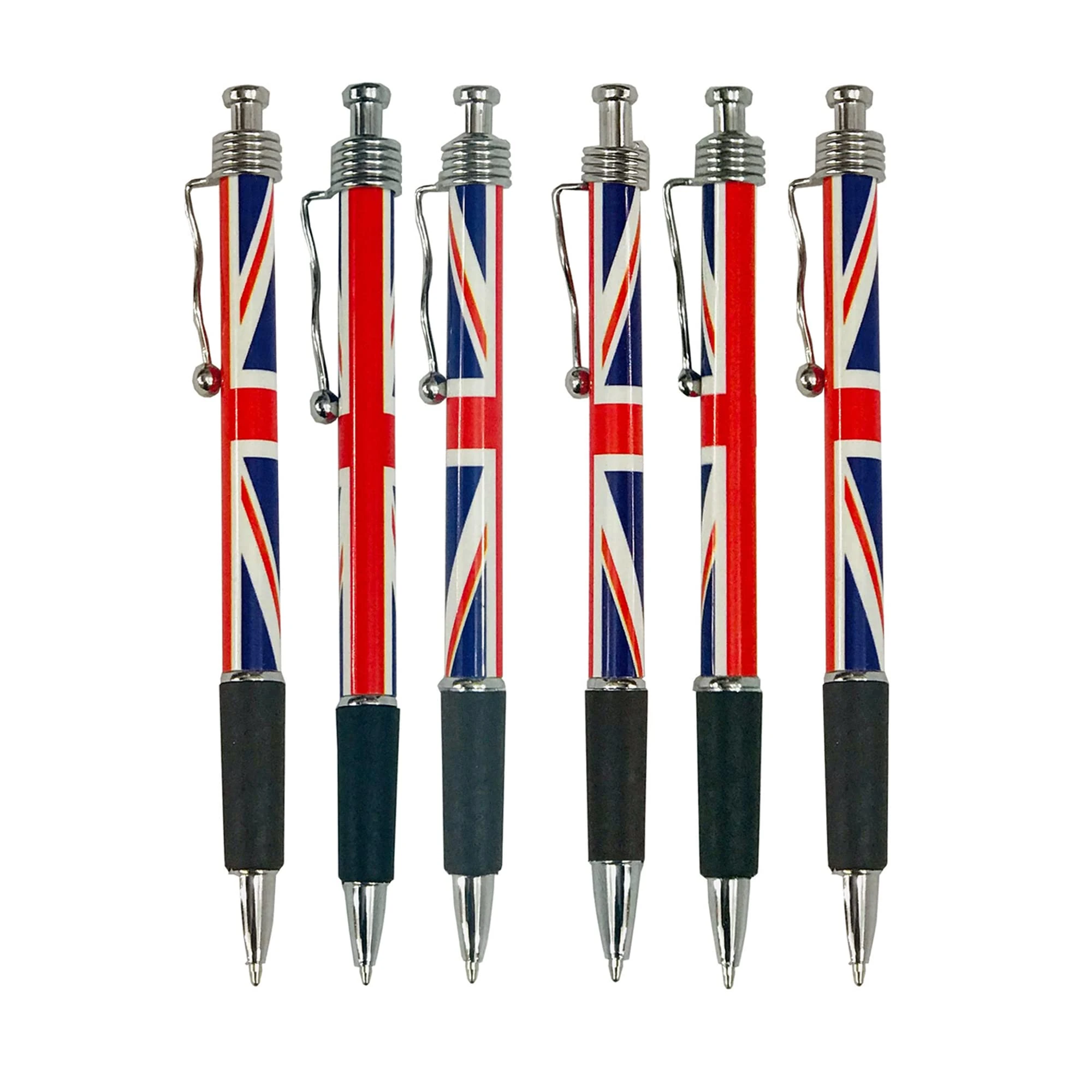 SAJAK Set of 6 Patriotic Union Jack Flag Retractable Ballpoint Pens Collectable Souvenir Gift for Office Stationery Supplies Street Party Decoration