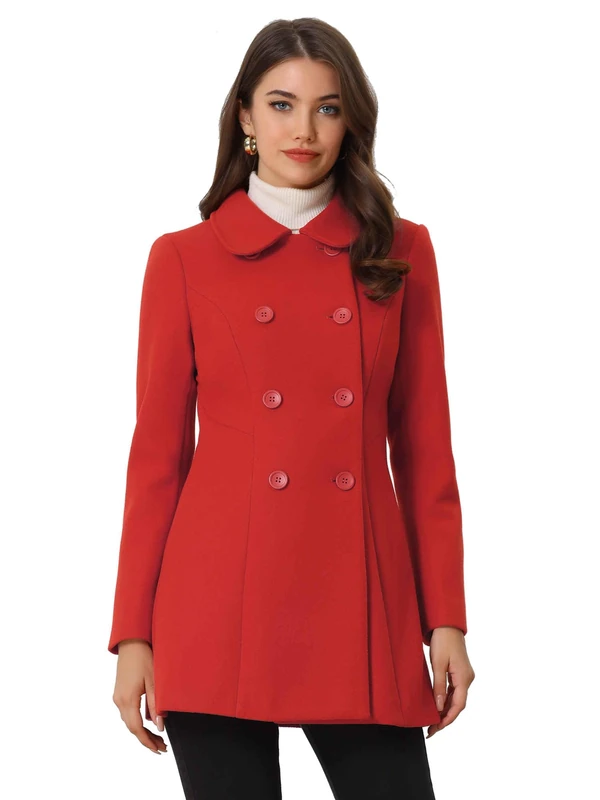 Allegra K Women's Winter Overcoat Mid-Long Stand Collar Single Breasted Coat Outerwear, Red, XL