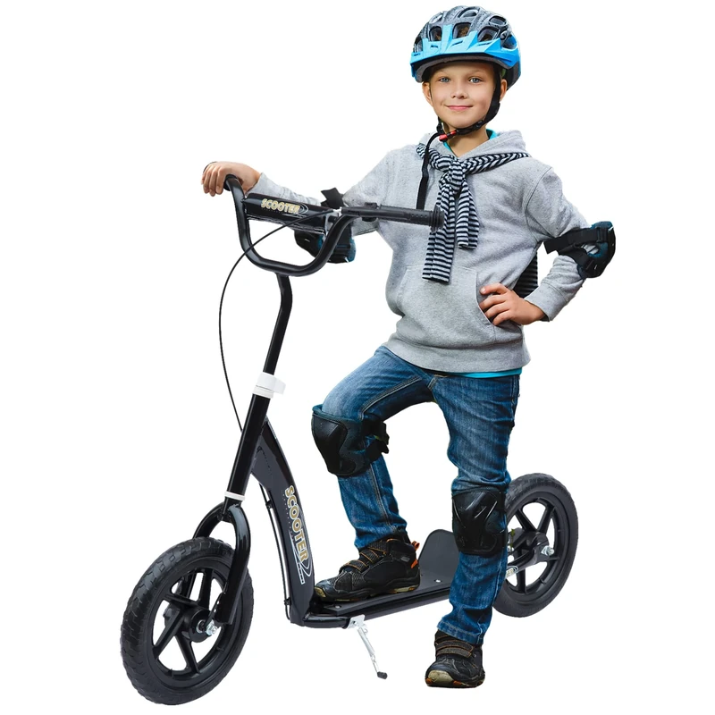 HOMCOM Kids Scooter, Toddler Kick Scooter with Adjustable Handlebar, 12" EVA Tyres, Rear Brake, for Age 5-12 Years, Black
