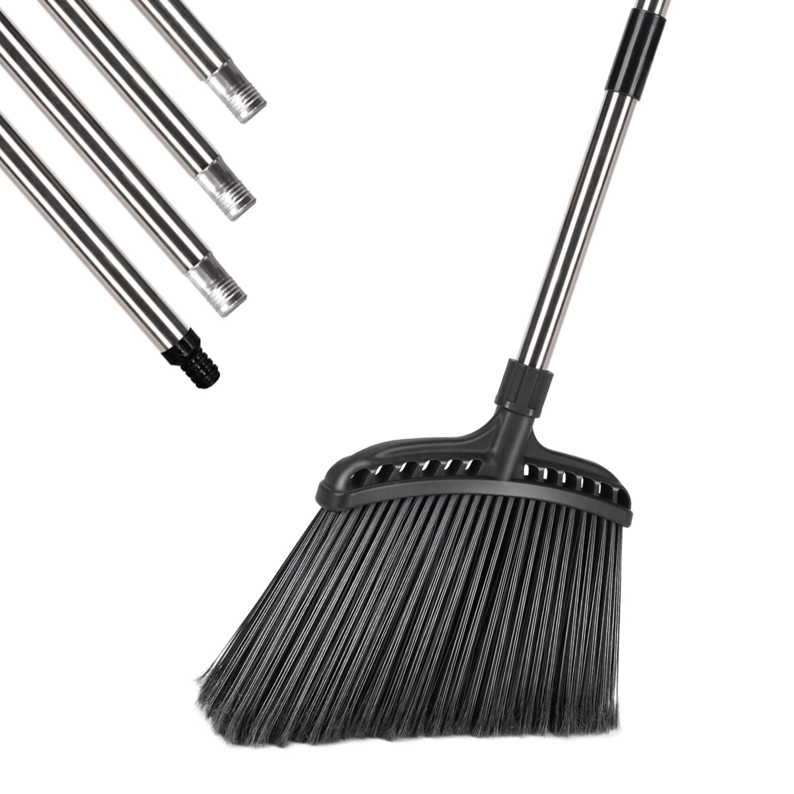 Masthome Heavy Duty Outdoor Broom, 38cm Wide Garden Sweeping Brush With Stiff Bristles & 142cm Extendable Long Handle for Floor Cleaning, Angle Broom for Home, Kitchen, Hardwood - Black