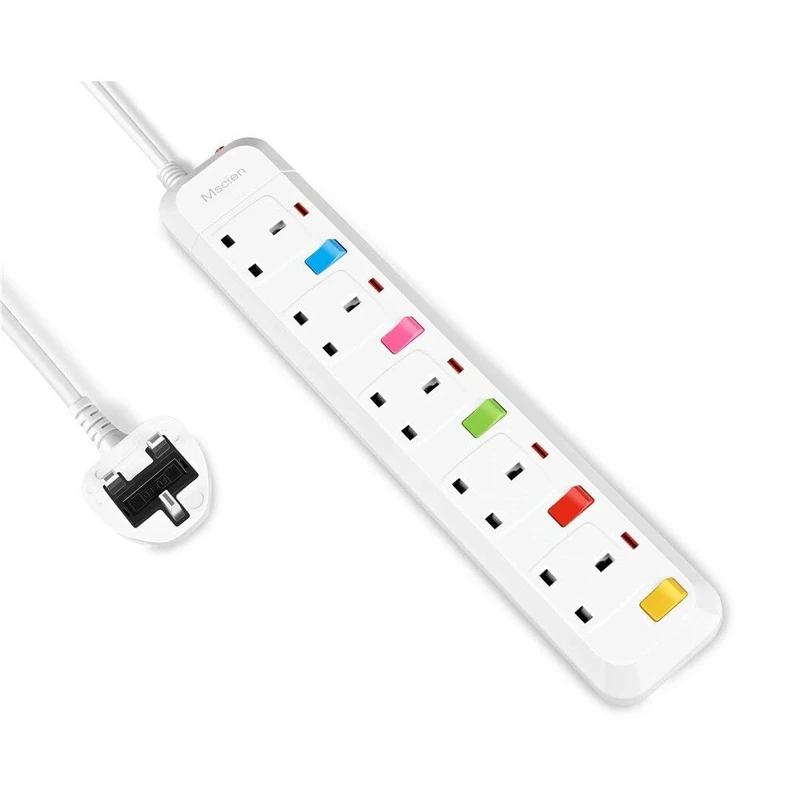 3M Extension Lead 5 Way Individually Switches, Mscien Extension Sockets Wall Mountable Extension Cord with 3 Meter Cable (Including Main Product) 5 Gang Random Switch